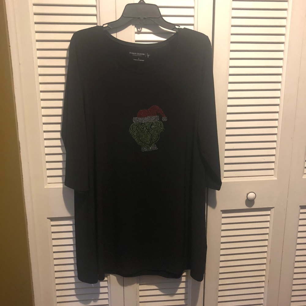 Grinch Rhinestone Christmas Top Tunic Large